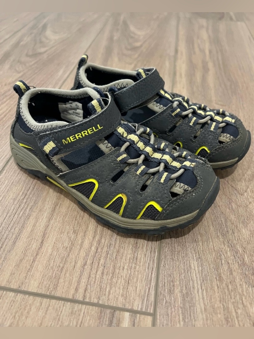 Merrell Panther 2.0 Kids Sandals Grey Navy Yellow Size 11